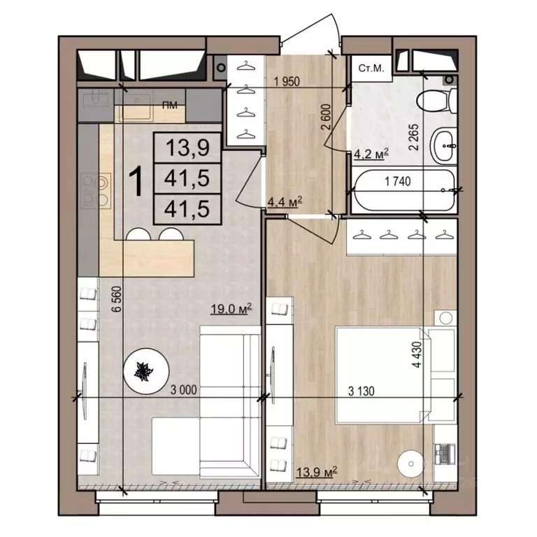 1-к кв. Рязанская область, Рязань ул. Новоселов, 33Б (41.5 м) - Фото 1