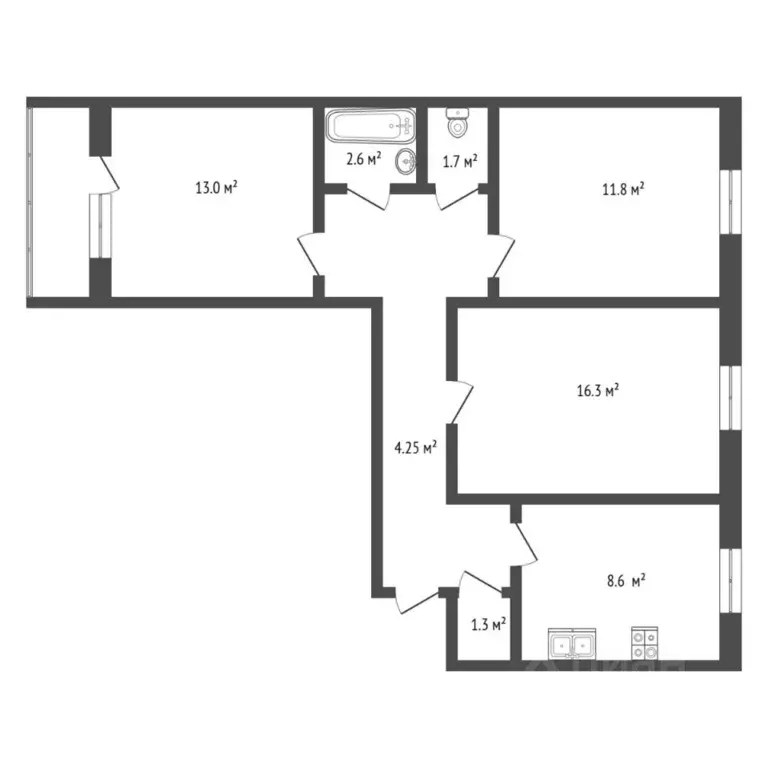 3-к кв. Тюменская область, Тюмень ул. Домостроителей, 2 (66.1 м) - Фото 1
