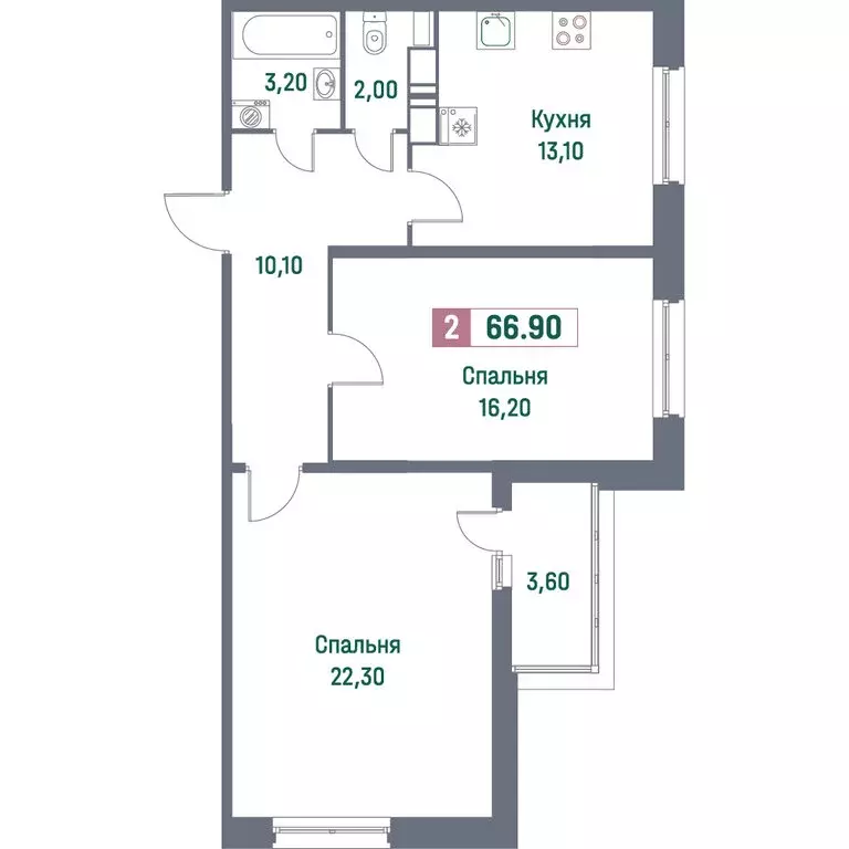 2-комнатная квартира: Мурино, Ручьёвский проспект, 1/24 (66.9 м) - Фото 1