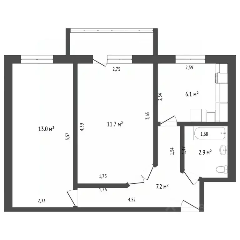 2-к кв. Ставропольский край, Ставрополь ул. Дзержинского, 230 (47.0 м) - Фото 1
