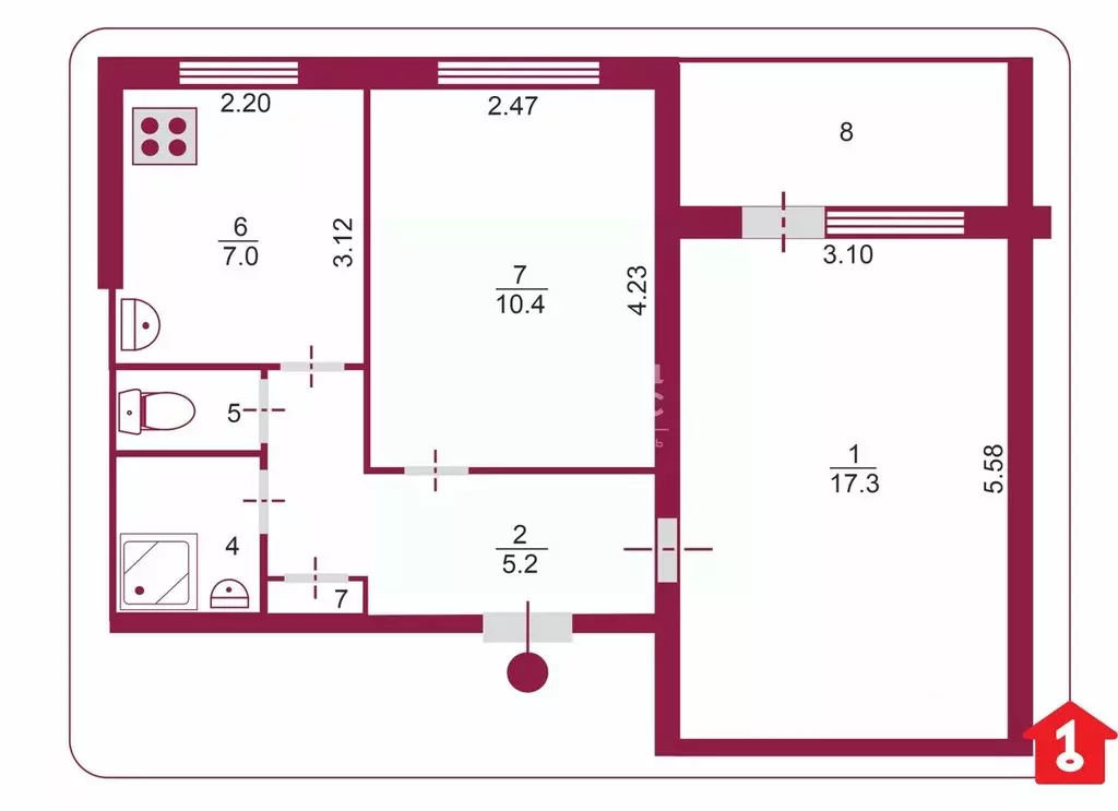 2-к кв. Омская область, Омск ул. 10 лет Октября, 149 (44.0 м) - Фото 2
