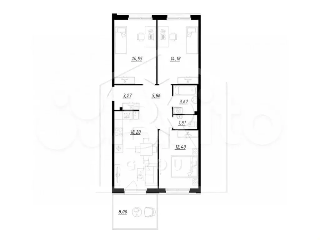 3-к. квартира, 73,9 м, 1/4 эт. - Фото 0