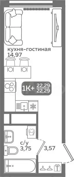 Квартира-студия, 22,3 м, 15/21 эт. - Фото 0