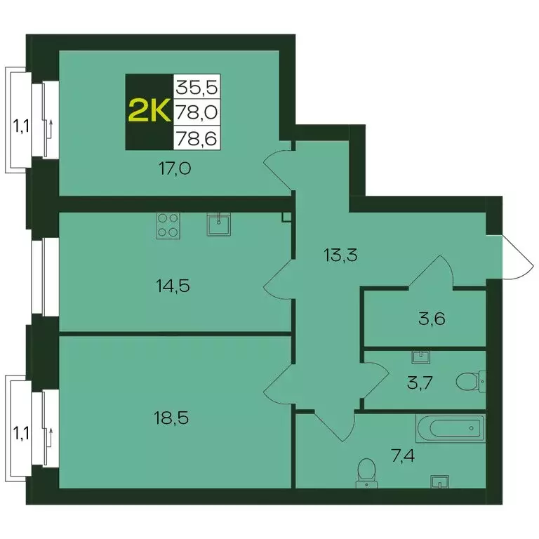 2-комнатная квартира: Чебоксары, Чебоксарский проспект (78.6 м) - Фото 0