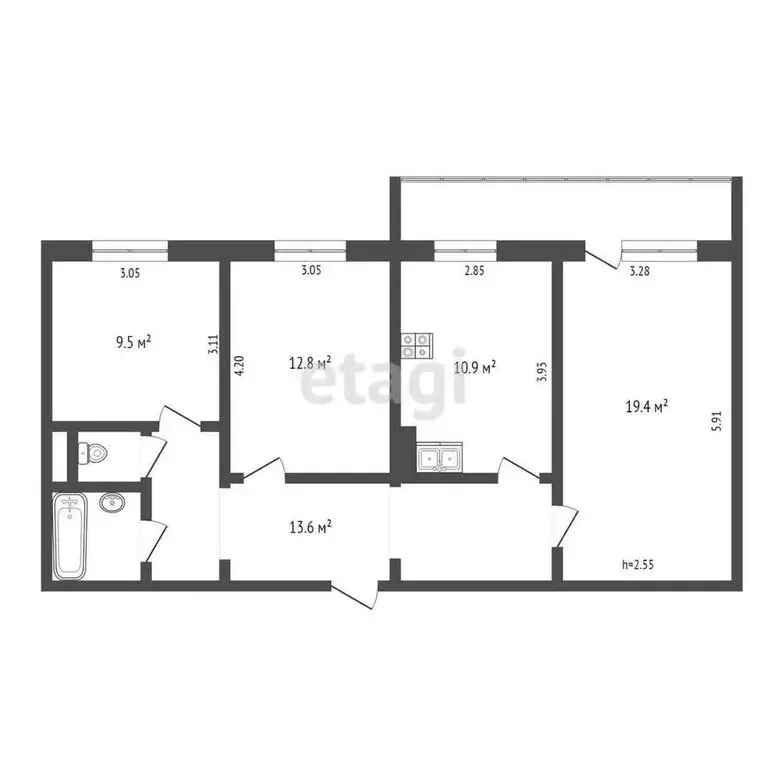 3-комнатная квартира: Петрозаводск, улица Чкалова, 49 (71 м) - Фото 0