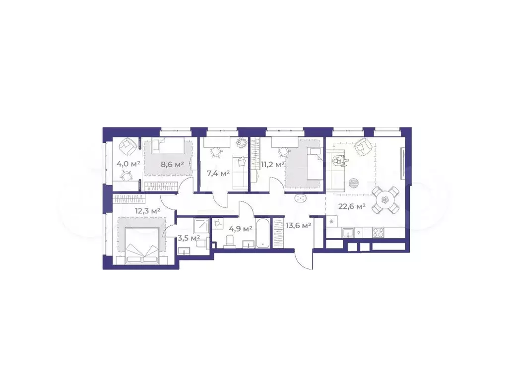 4-к. квартира, 91 м, 3/9 эт. - Фото 1