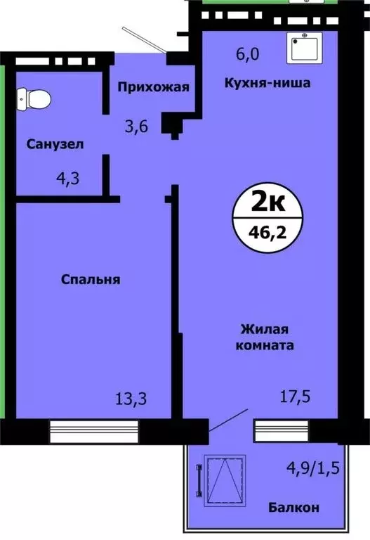 2-комнатная квартира: Красноярск, улица Лесников, 49 (46.2 м) - Фото 0