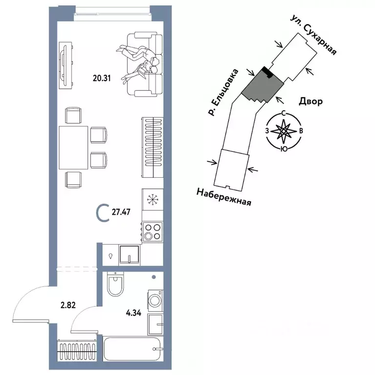 Студия Новосибирская область, Новосибирск Сухарная ул., 109/2 (27.47 ... - Фото 1