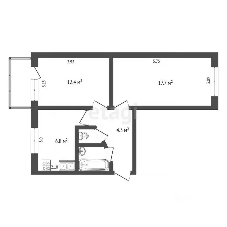 2-к кв. Калужская область, Малоярославец ул. Кирова, 2 (44.9 м) - Фото 2