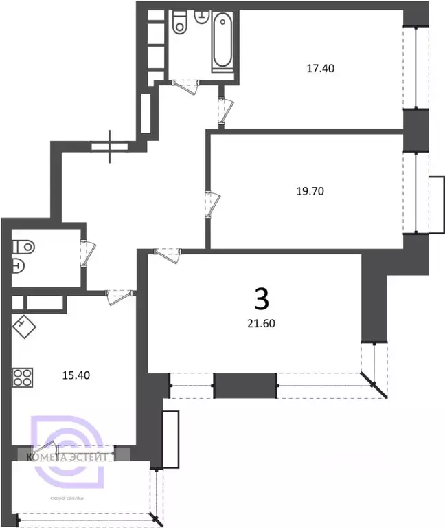 3-к кв. Москва Клинская ул., 2А (99.1 м) - Фото 2