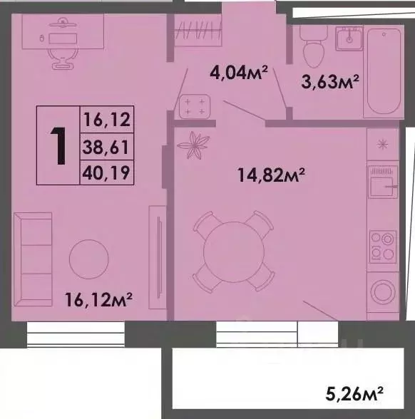 1-к кв. Саха (Якутия), Якутск ул. Богатырева, 9 (40.19 м) - Фото 1