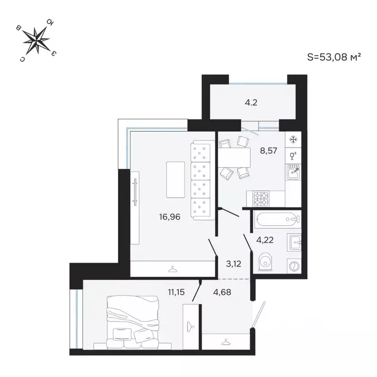 2-к кв. Карелия, Петрозаводск Береговая ул. (53.08 м) - Фото 1