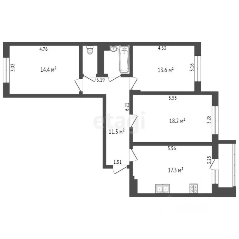 3-к кв. Ханты-Мансийский АО, Сургут ул. Ивана Захарова, 19 (81.2 м) - Фото 1