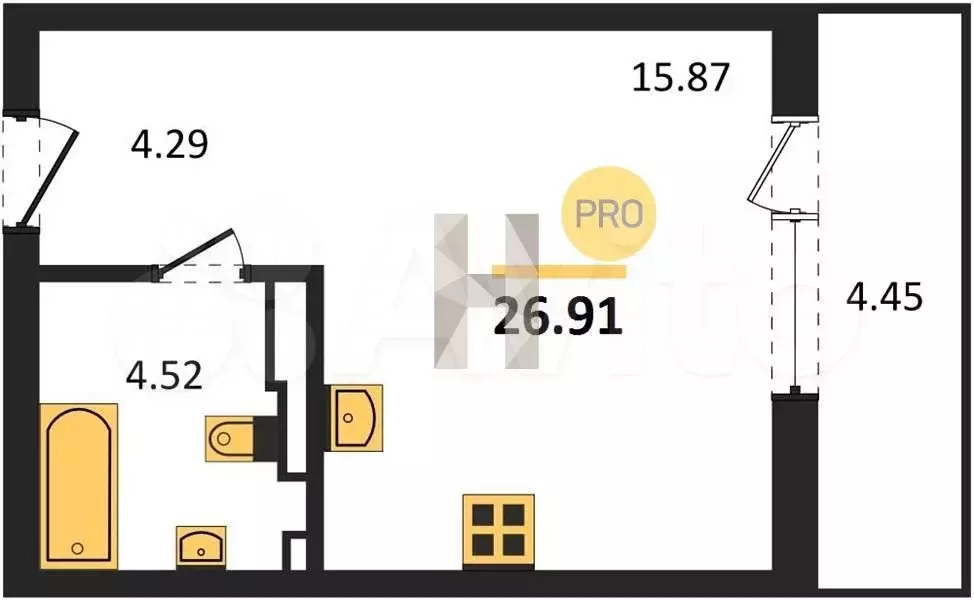 Квартира-студия, 26,9 м, 1/9 эт. - Фото 1