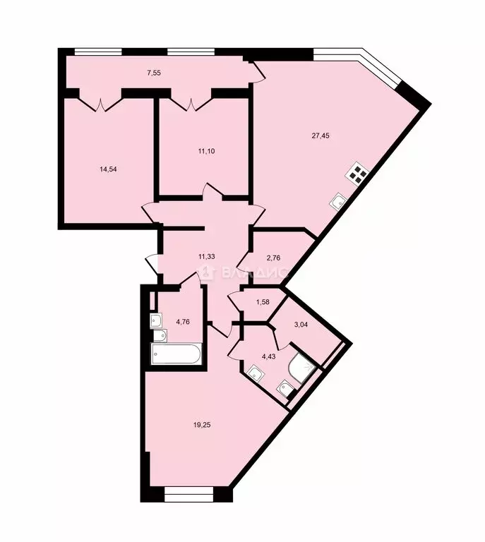3-комнатная квартира: Санкт-Петербург, Уральская улица, 23 (98.9 м) - Фото 1