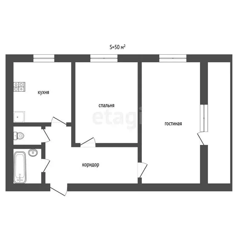 2-комнатная квартира: Заводоуковск, Донбасская улица, 2 (50.1 м) - Фото 1