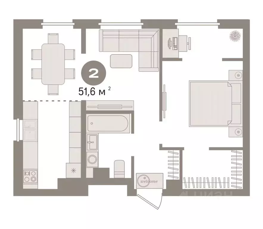 1-к кв. Тюменская область, Тюмень ул. Газовиков, 73к4 (51.6 м) - Фото 2