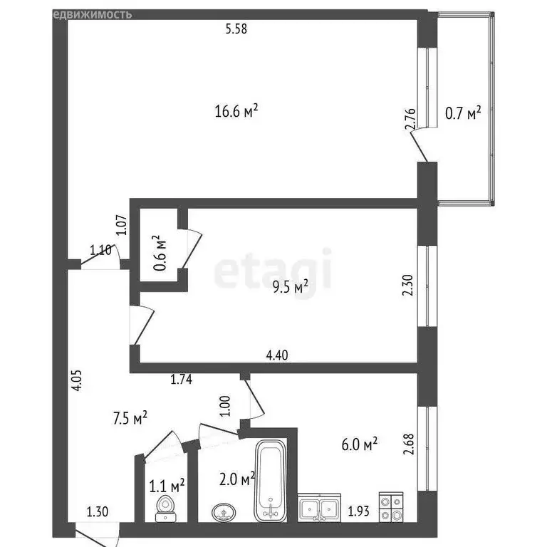 2-комнатная квартира: Северск, улица Калинина, 91 (43 м) - Фото 1