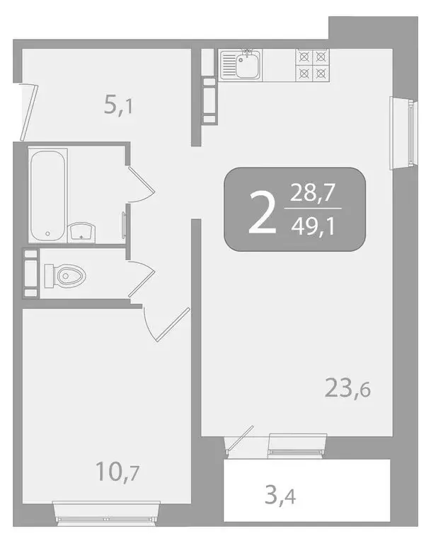 2-комнатная квартира: Томск, улица Пришвина, 50 (49.15 м) - Фото 1