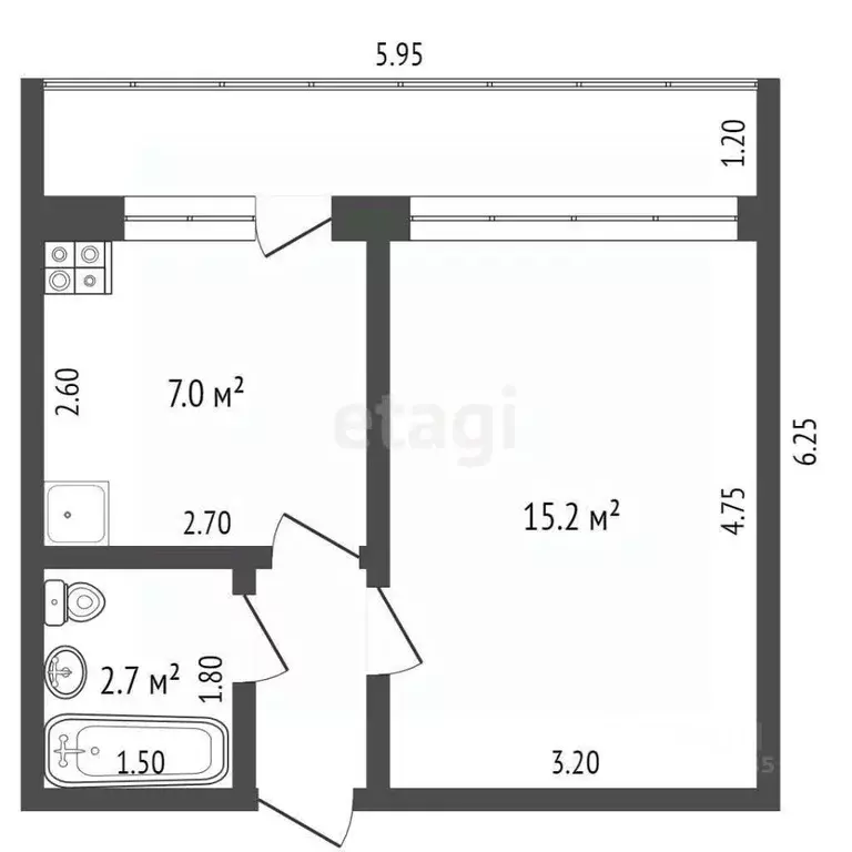 1-к кв. Москва Ленинградский просп., 33А (27.2 м) - Фото 2