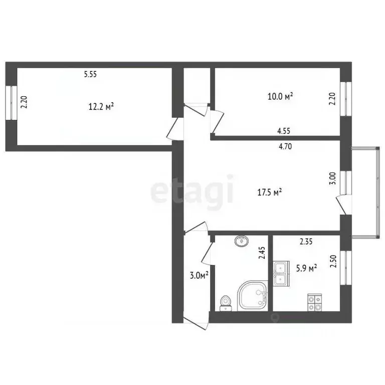 3-к кв. Крым, Бахчисарай ул. Фрунзе, 91 (54.1 м) - Фото 2