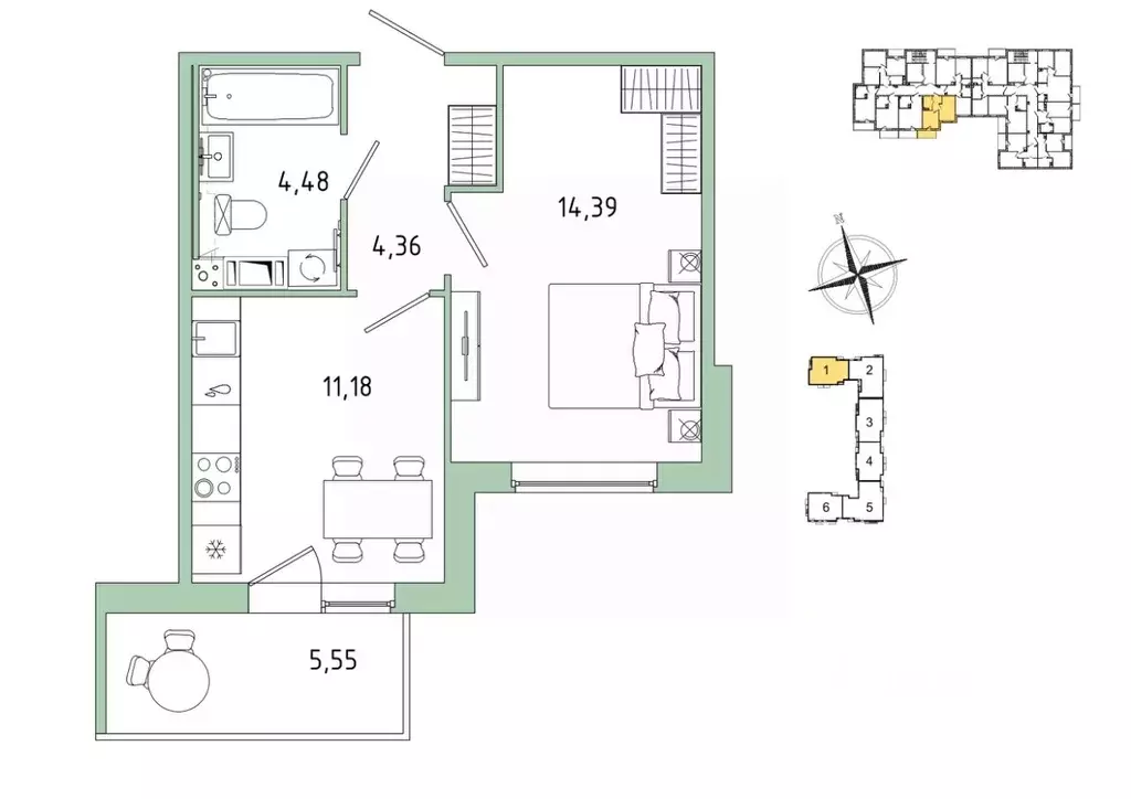 1-к кв. Ленинградская область, Гатчина Въезд мкр,  (36.08 м) - Фото 0