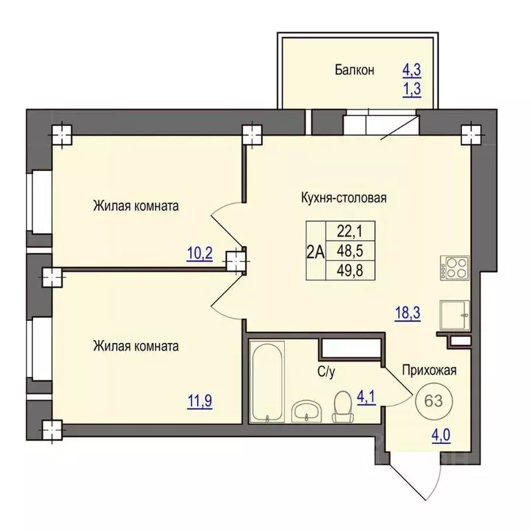 2-к кв. Псковская область, Псковский район, Завеличенская волость, д. ... - Фото 1