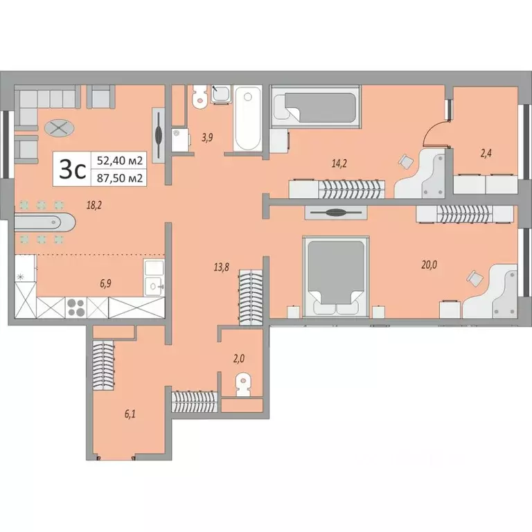 3-к кв. Оренбургская область, Оренбург ул. Юркина, 8 (87.5 м) - Фото 1