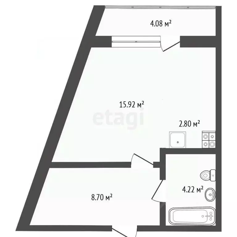 Студия Тюменская область, Тюмень ул. Новоселов, 113 (34.0 м) - Фото 2