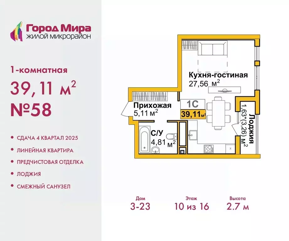 1-к кв. Крым, Симферополь Город Мира жилой комплекс (39.11 м) - Фото 1