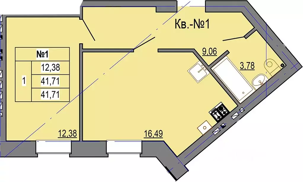 1-к кв. Костромская область, Кострома ул. Козуева, 114 (41.71 м) - Фото 1