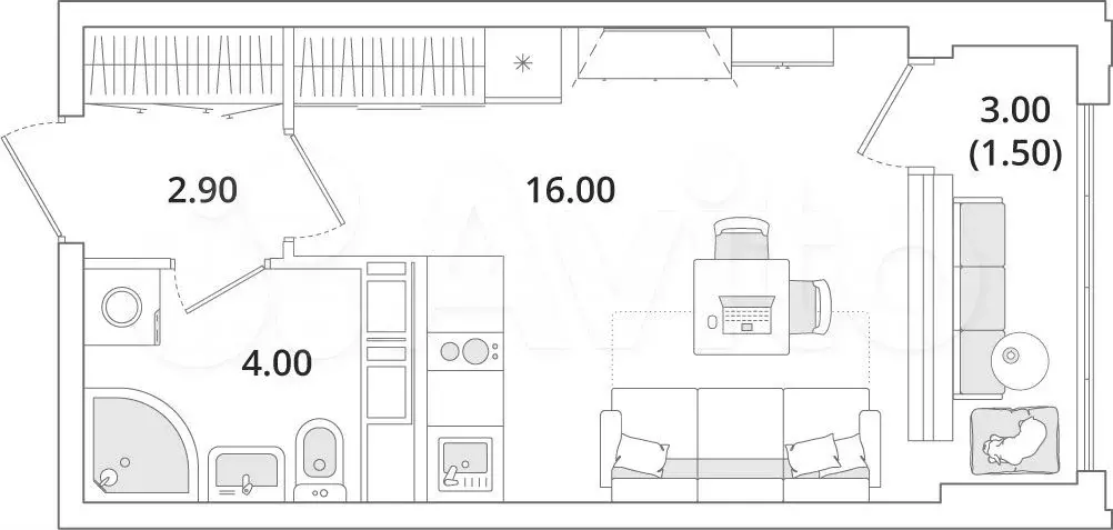 Квартира-студия, 24,2 м, 8/13 эт. - Фото 1