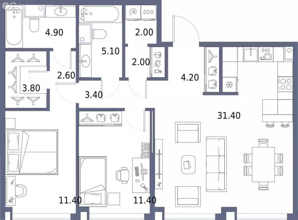 2-комнатная квартира: Москва, Ленинградское шоссе, 63 (82.2 м) - Фото 1