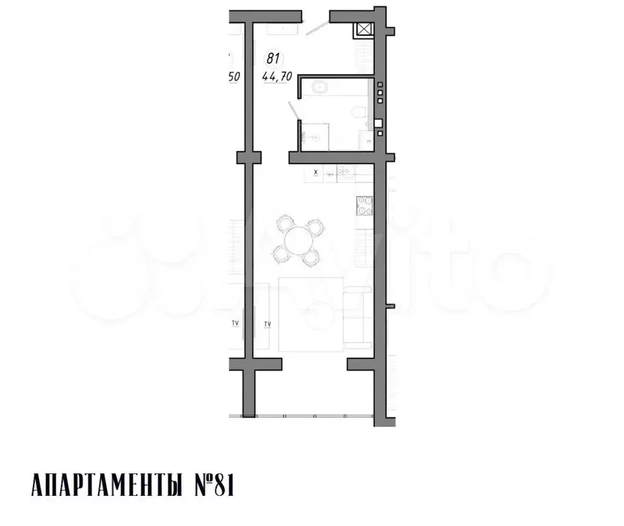 Апартаменты-студия, 45 м, 5/5 эт. - Фото 1