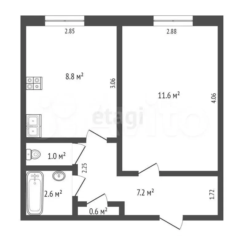 1-к. квартира, 31,7 м, 1/10 эт. - Фото 0
