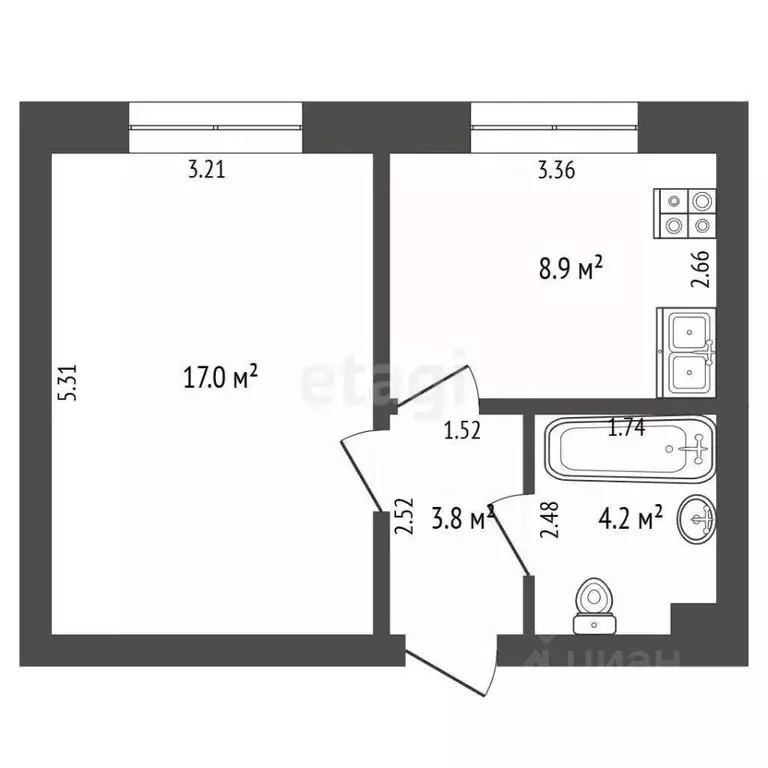 1-к кв. Тюменская область, Тюмень Олимпийская ул., 4 (33.9 м) - Фото 1