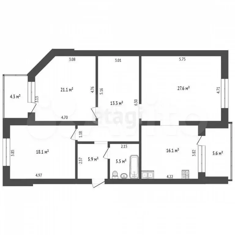 3-к. квартира, 115,5 м, 6/6 эт. - Фото 0