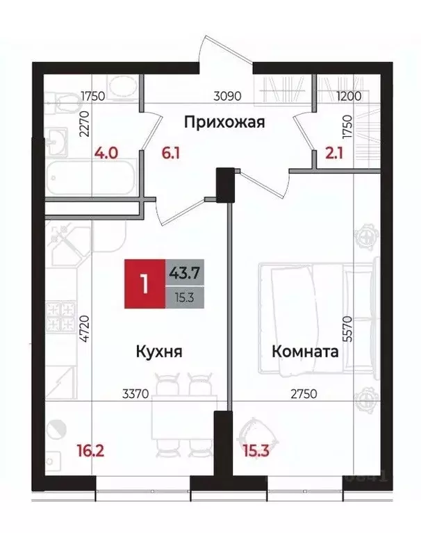 1-к кв. Ставропольский край, Невинномысск 6-й мкр,  (43.7 м) - Фото 0