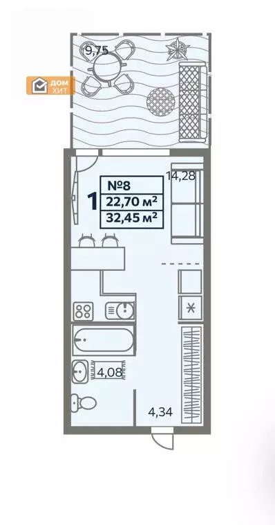 Квартира-студия: Прибрежное, Каламитская улица, 22 (32.45 м) - Фото 1
