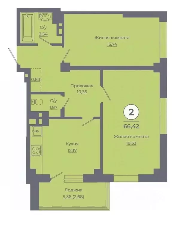 2-к кв. Ростовская область, Ростов-на-Дону ул. Жданова, 31 (65.7 м) - Фото 1