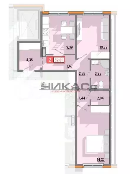2-к. квартира, 52,8 м, 1/8 эт. - Фото 0