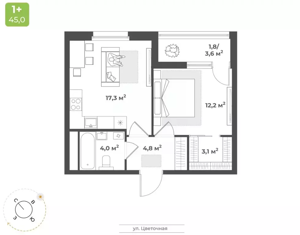 1-к кв. Тверская область, Тверь Соминка мкр,  (43.2 м) - Фото 1