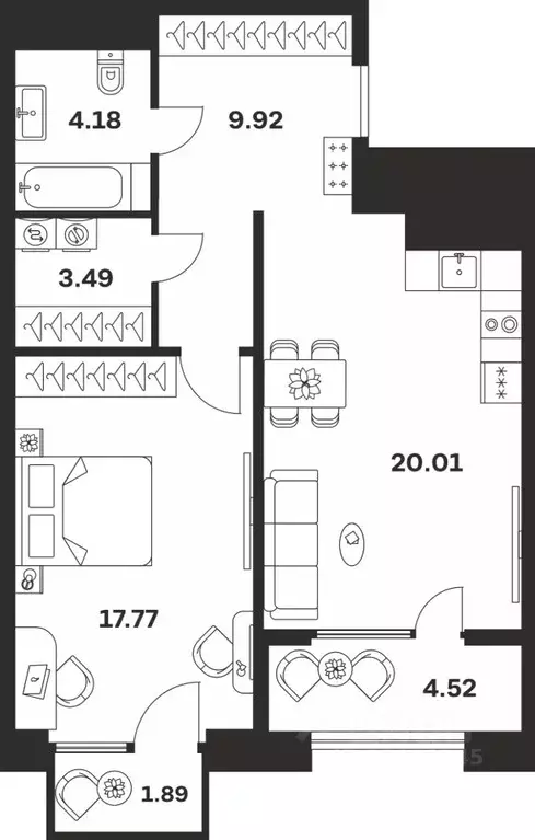 1-к кв. Тульская область, Тула ул. Болотникова, 4 (61.78 м) - Фото 1