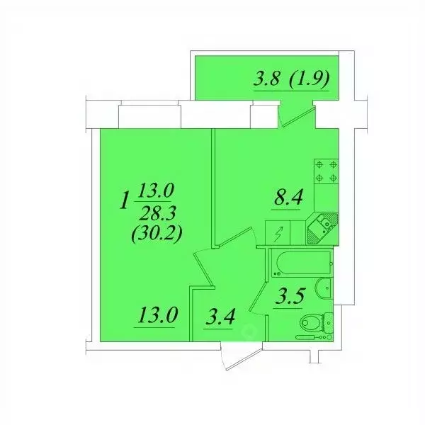 1-к кв. Вологодская область, Вологда  (30.2 м) - Фото 1