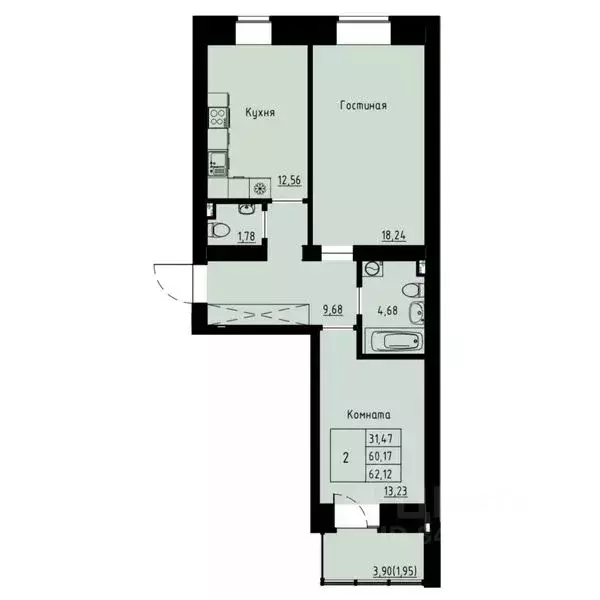 2-к кв. Красноярский край, Красноярск ул. Елены Стасовой, 82 (62.0 м) - Фото 1