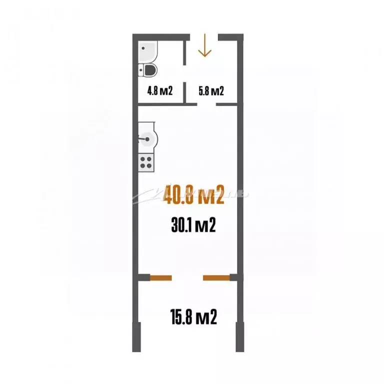 Свободной планировки кв. Крым, Евпатория ул. Симферопольская, 2Ц (56.5 ... - Фото 2