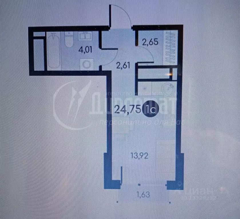 Студия Курганская область, Курган 18-й мкр, 7к2 (24.75 м) - Фото 2