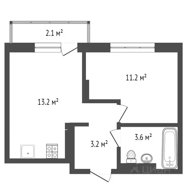 1-к кв. Тюменская область, Тюмень ДОК мкр, ул. Воронинская, 43 (32.0 ... - Фото 2