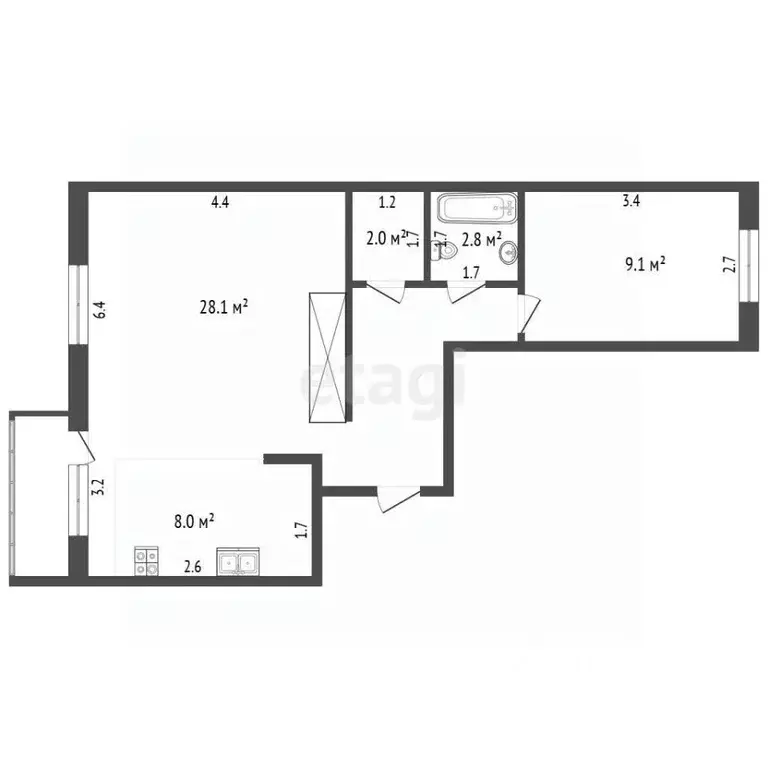 1-к кв. Московская область, Видное ул. Галины Вишневской, 1к1 (46.7 м) - Фото 2