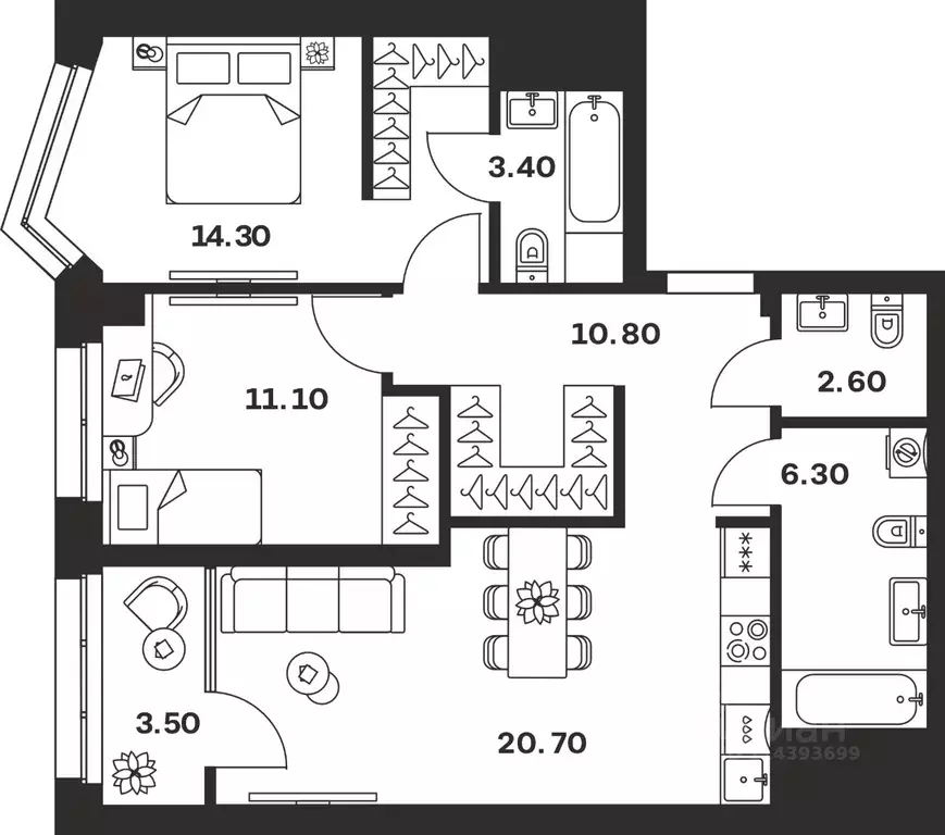 3-к кв. Тульская область, Тула ул. Михеева (72.7 м) - Фото 1
